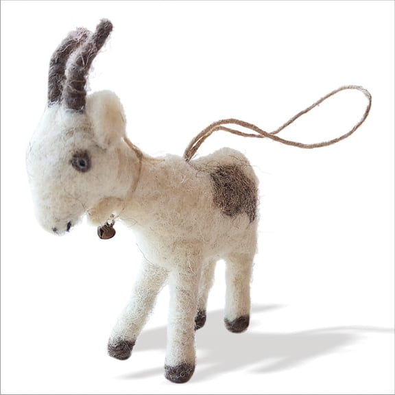 De Kulture Works Wool Felt Needle Felted Goat Christmas Tree Ornament Handmade 1-Count 4x2x3 (LWH)