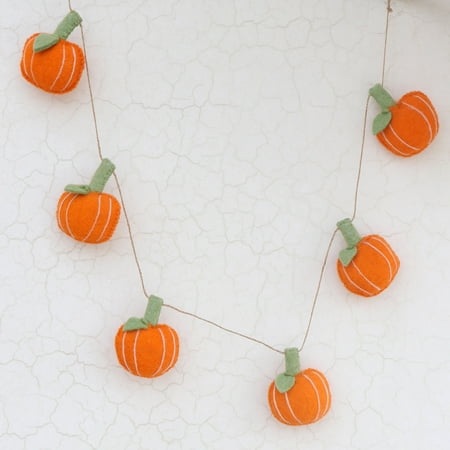 De Kulture Works Wool Felt Pumpkin Garland 48 Inches Eco Friendly Halloween Wall Hanging