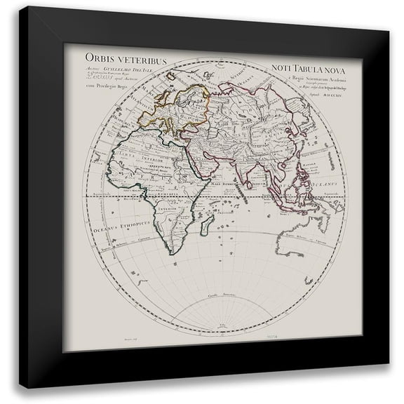 De L''isle 12x12 Black Modern Framed Museum Art Print Titled - Eastern Hemisphere -De Lisle 1731