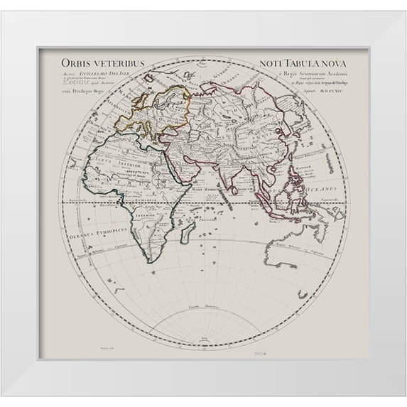 De L''isle 16x15 White Modern Wood Framed Museum Art Print Titled - Eastern Hemisphere -De Lisle 1731