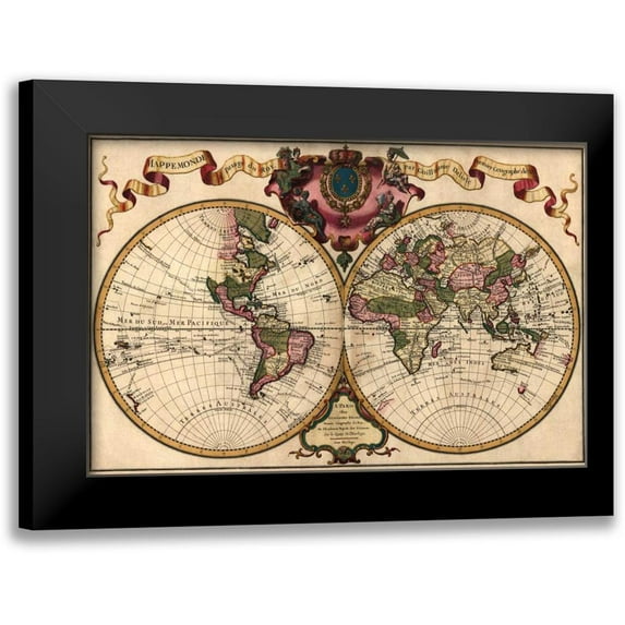 De LIsle, Guillaume 14x11 Black Modern Framed Museum Art Print Titled - World Map Prepared for then French King
