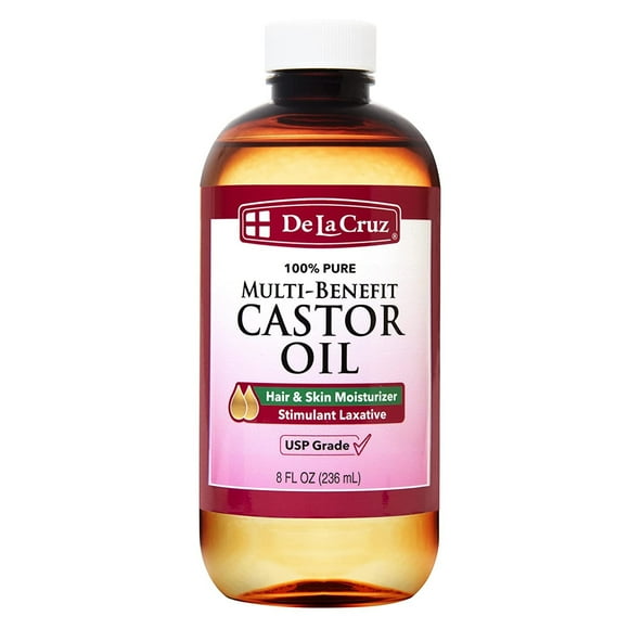 De La Cruz 100% Pure Multi Benefit Castor Oil, Expeller Pressed USP Grade Castor Oil for Hair, Skin, Eyelashes & Eyebrows, 8 fl Oz