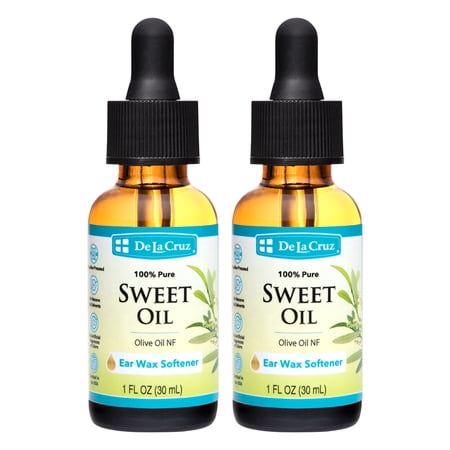 De La Cruz Olive Oil Ear Drops, 100% Pure Sweet Oil, Softens Hard Ear Wax, 1 fl Oz, 2 Pack