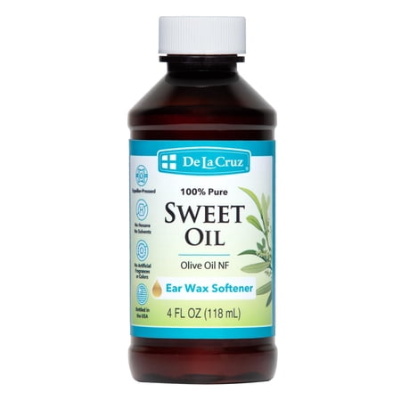 De La Cruz Olive Oil Ear Drops, Wax Softening Solution for Adults and Kids, 4 fl Oz