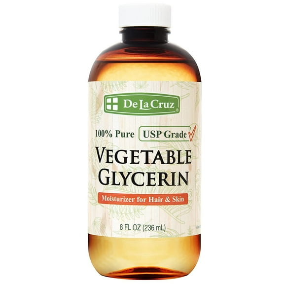 De La Cruz 100% Pure USP Grade Vegetable Glycerin, Moisturizer for Skin and Hair, 8 fl OZ