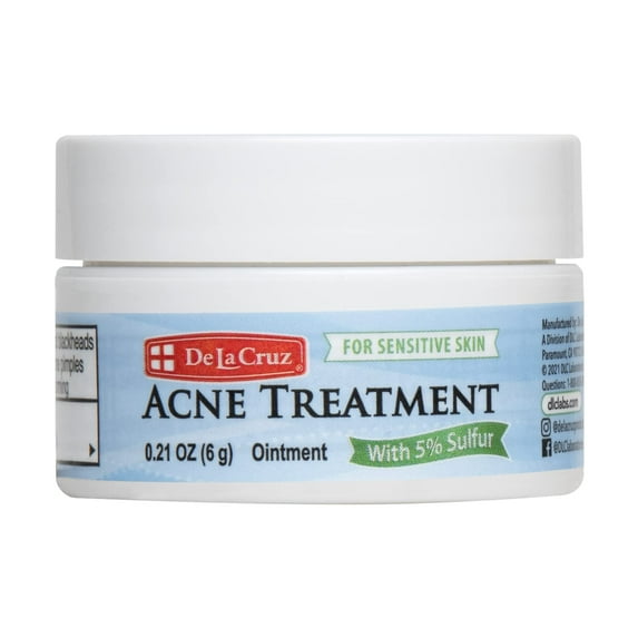 De La Cruz Acne Cream 5% Sulfur Oil-Free and Water-Washable Ointment for Face and Body, 0.21 Oz.