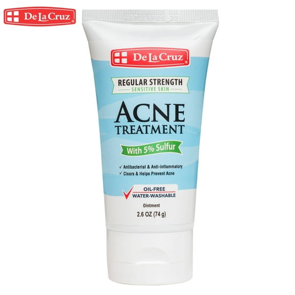 De La Cruz 5% Sulfur Acne Treatment, Clears Acne, Pimples, and Blackheads, 2.6 oz Tube