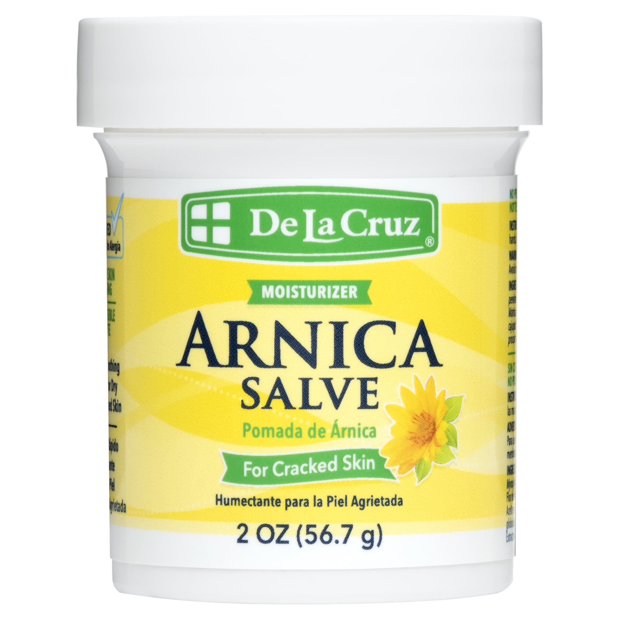 De La Cruz Arnica Salve Moisturizer for Cracked Skin, for Dry and Cracked Hands, Elbows and Feet, 2 oz Jar