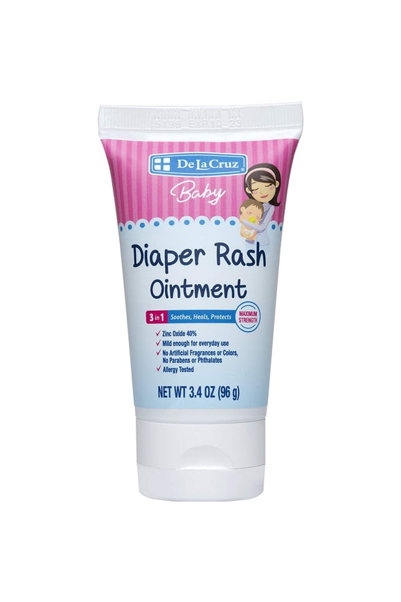 Baby Diaper Rash Cream - Maximum Strength 40% Zinc Oxide, Paraben Free & Fragrance Free - 3.4 Oz