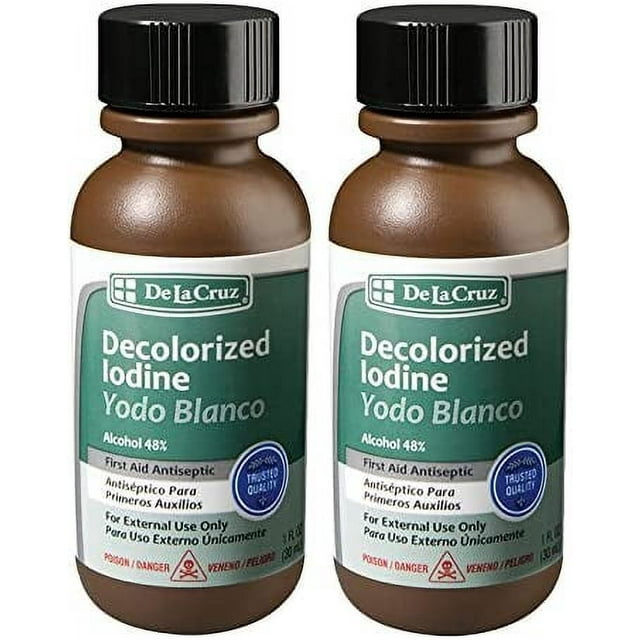 De La Cruz Decolorized Iodine First Aid Antiseptic 1 fl Oz (30 mL), 2 Pack