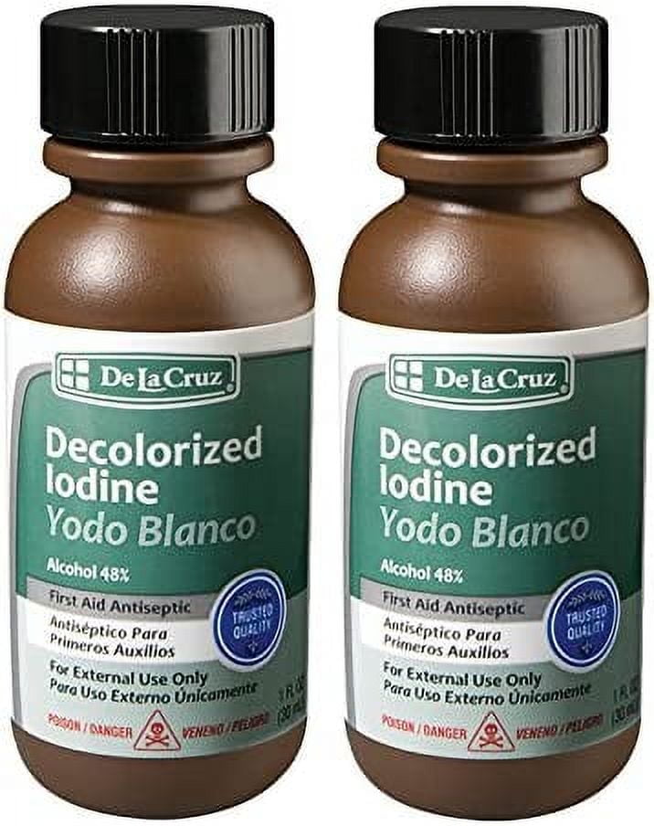 De La Cruz Decolorized Iodine First Aid Antiseptic, Yodo Blanco , 1 FL oz, 2 Pack