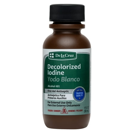 De La Cruz Decolorized Iodine First Aid Antiseptic, External Use Only, Travel Size, Plastic Dauber Attached to Cap, 1 fl Oz (30 mL)