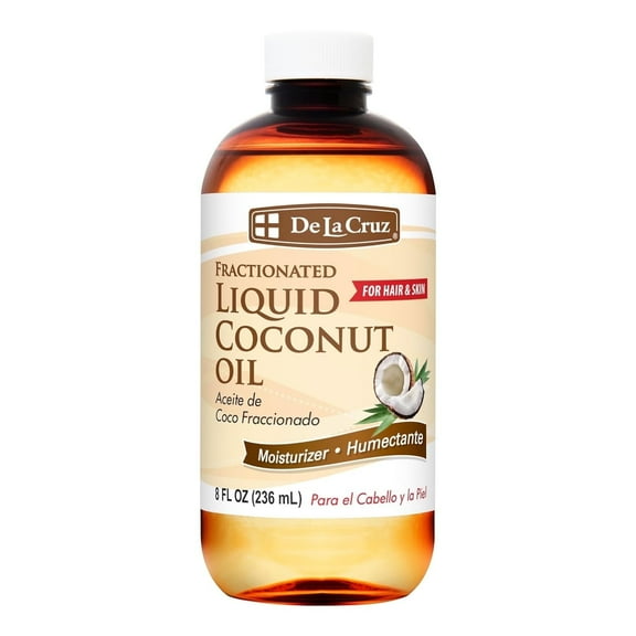 De La Cruz Fractionated Liquid Coconut Oil for Hair and Skin, Natural Moisturizer, 8 FL OZ