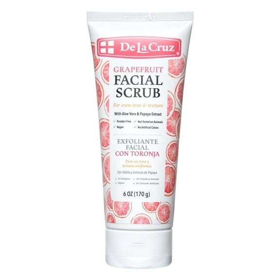 De La Cruz Grapefruit Facial Scrub, with Aloe Vera and Papaya Extract, For Even Skin Tone and Texture, 6 OZ