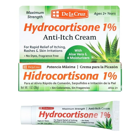 De La Cruz Hydrocortisone Cream - 1% Hydrocortisone Cream with Aloe Vera - Anti Itch Cream - Maximum Strength - Dry Skin, Redness, Dermatitis, Eczema and Rashes - Topical - 1 OZ (28g)