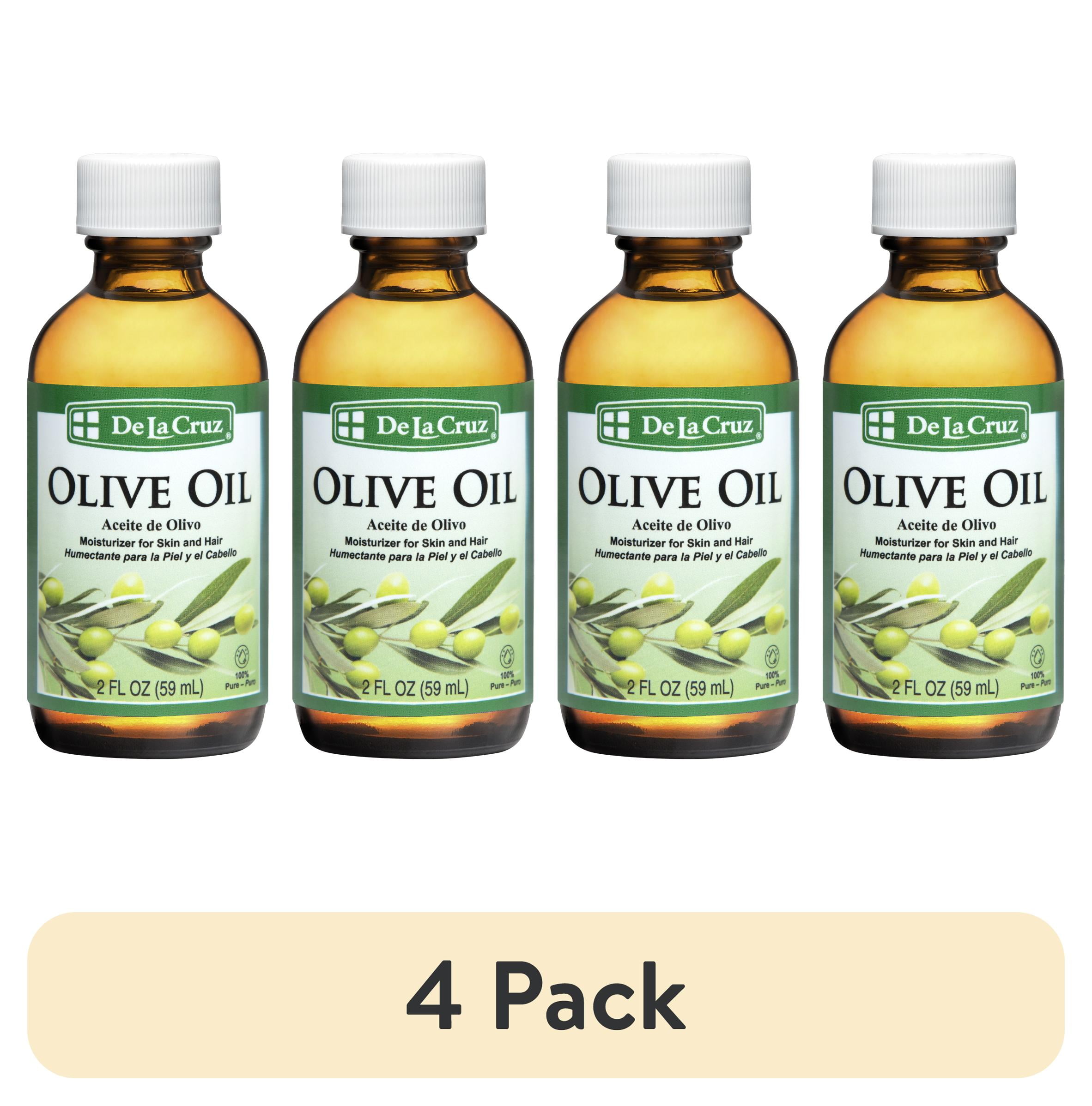 4 pack) De La Cruz Olive Oil Body Oil for Dry Skin and Hair Moisturizer  100% Pure 59ml 