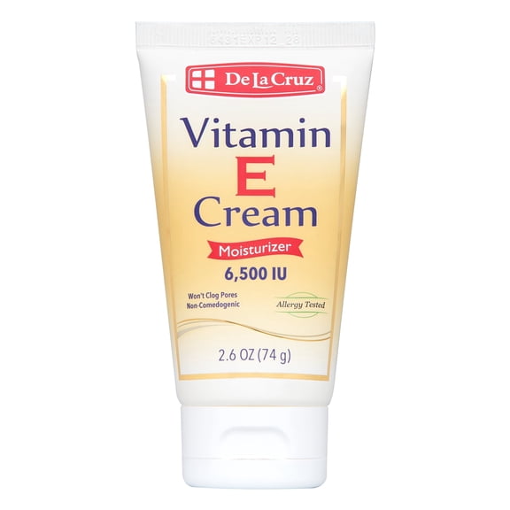 De La Cruz Vitamin E Cream, Face and Skin Moisturizer, Vitamin E Face Cream, 6500 IUs, 2.6 OZ Tube