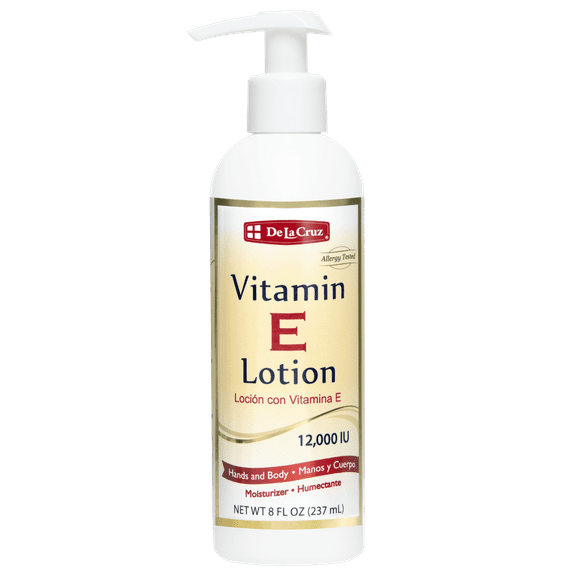 De La Cruz Vitamin E Lotion for Dry Skin, 12,000 IU, Enriched with Avocado Oil, Almond Oil, and Aloe Vera, 8 FL OZ