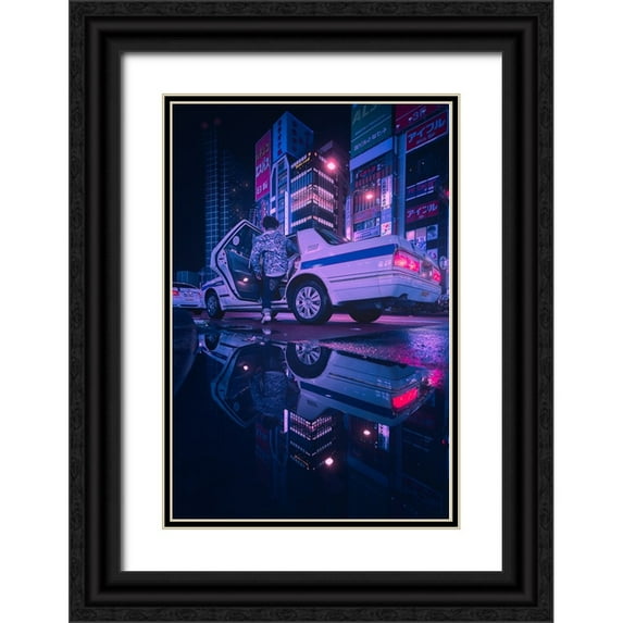 De La, Javier 23x32 Black Ornate Wood Framed with Double Matting Museum Art Print Titled - Tokyo Blue Rain