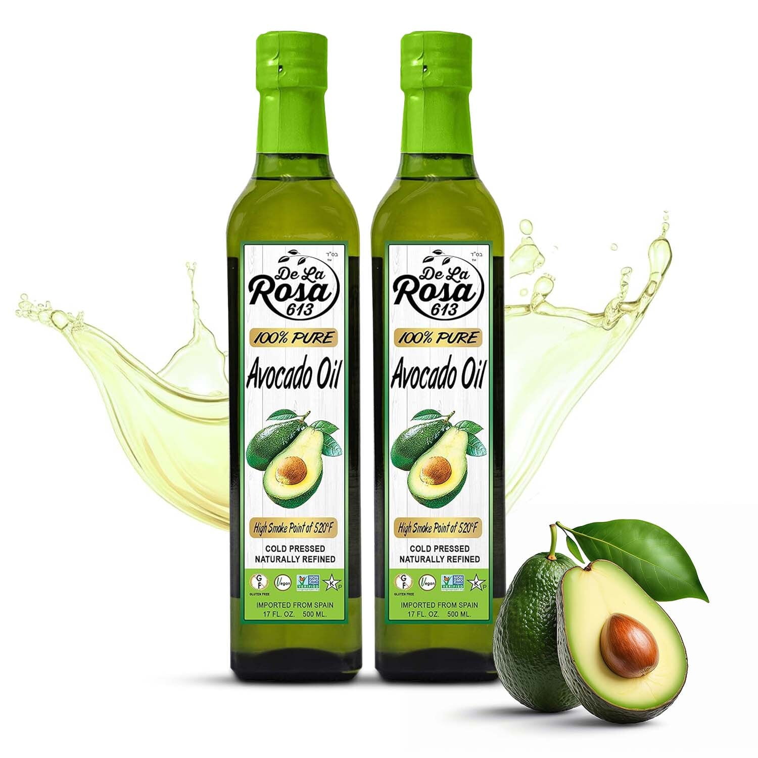 De La Rosa 613 100% Pure Avocado Oil, Kosher for Passover, Vegan, Non-GMO, | 17 oz(Pack of 2)