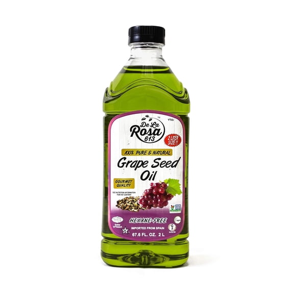 De La Rosa 100% Pure & Natural Non-GMO Grape Seed Oil 67.6oz - Expeller Pressed, Hexane-Free, Vegan, Gluten-Free & Kosher (For Passover). Excellent Source of Vitamin E and Essential Fatty Acids!
