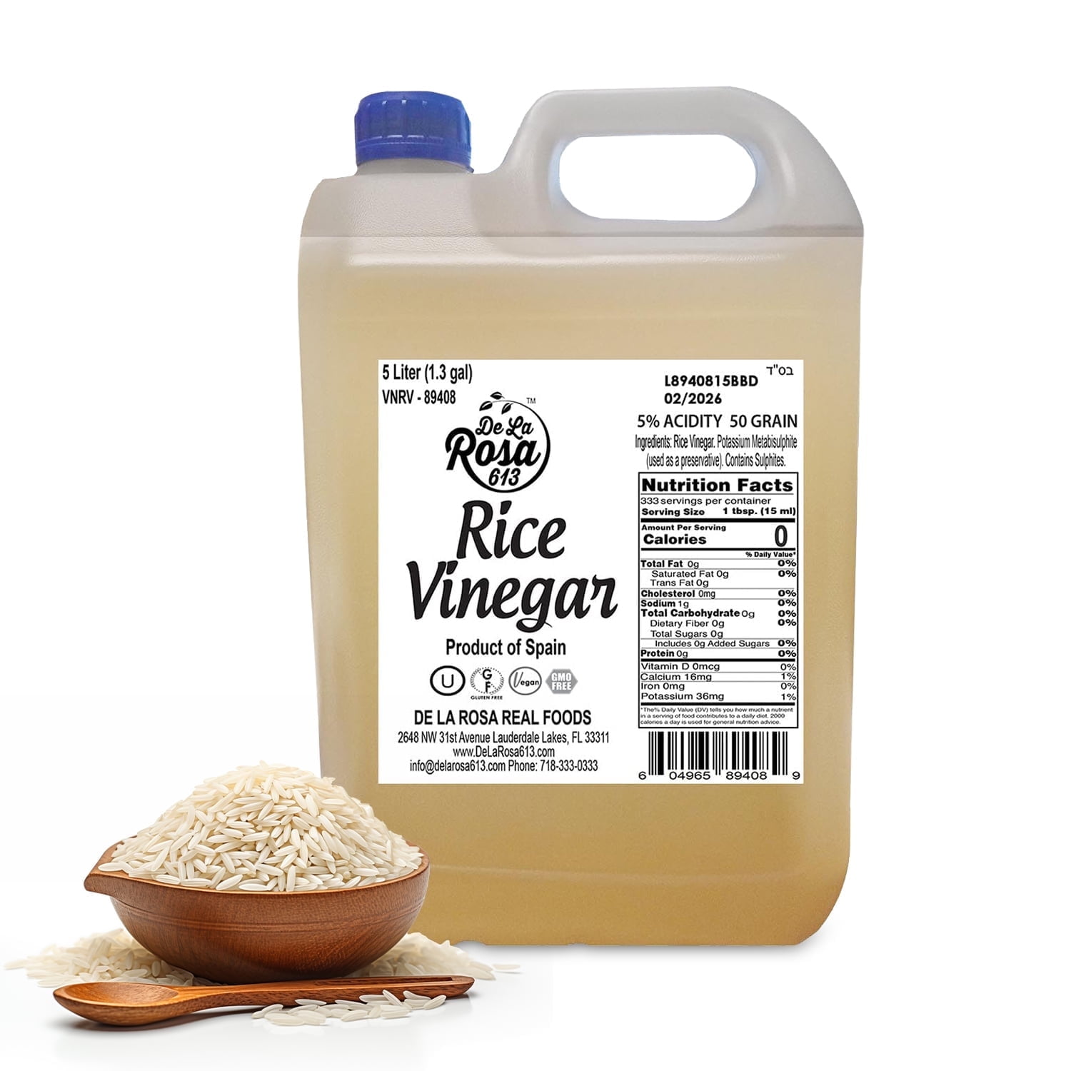 De La Rosa 613  5-Liter Rice Vinegar: Gluten-Free, Non-GMO