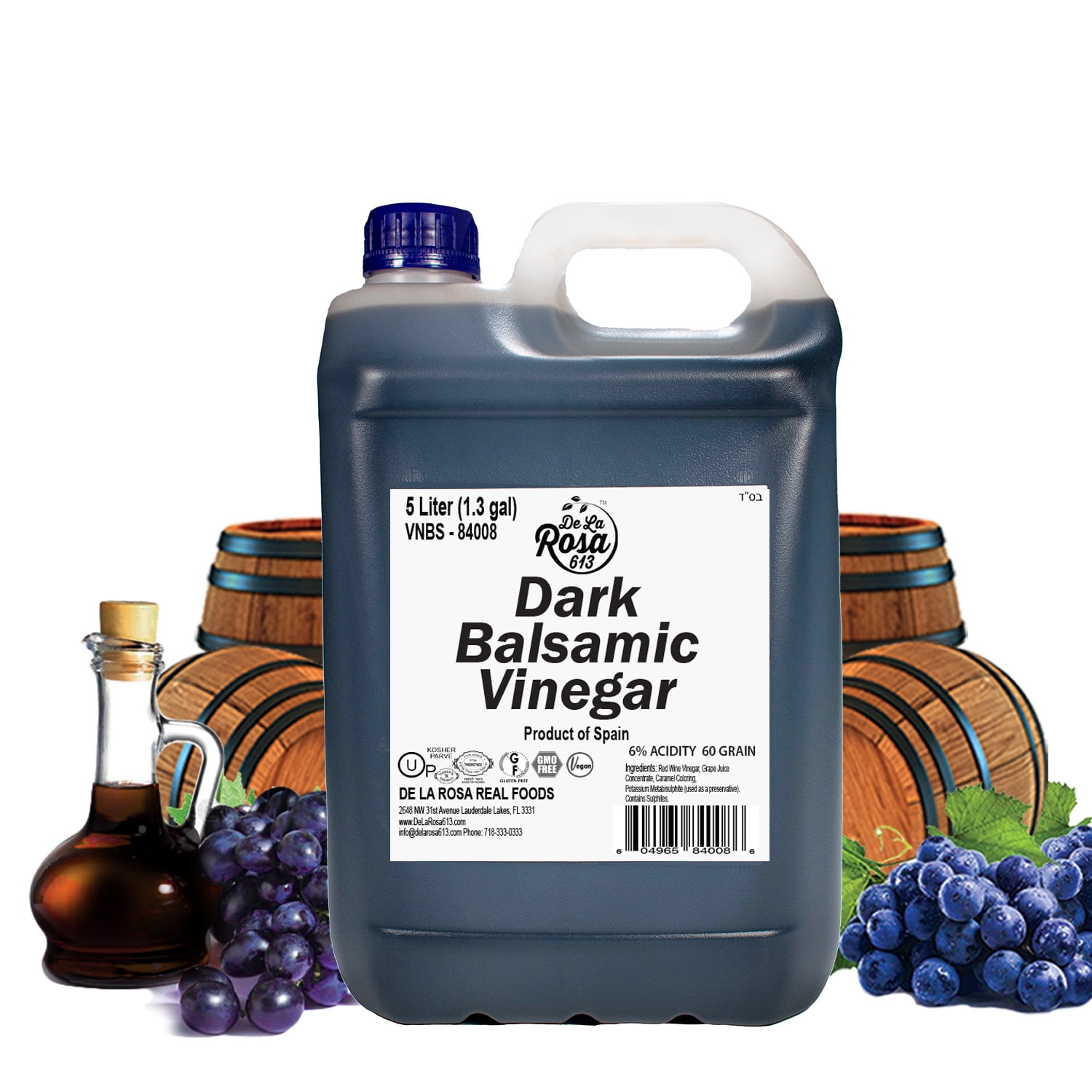 De La Rosa 613 Dark Balsamic Vinegar, Vegan, Kosher & Gluten-Free, 5 Liter (Pack of 1)