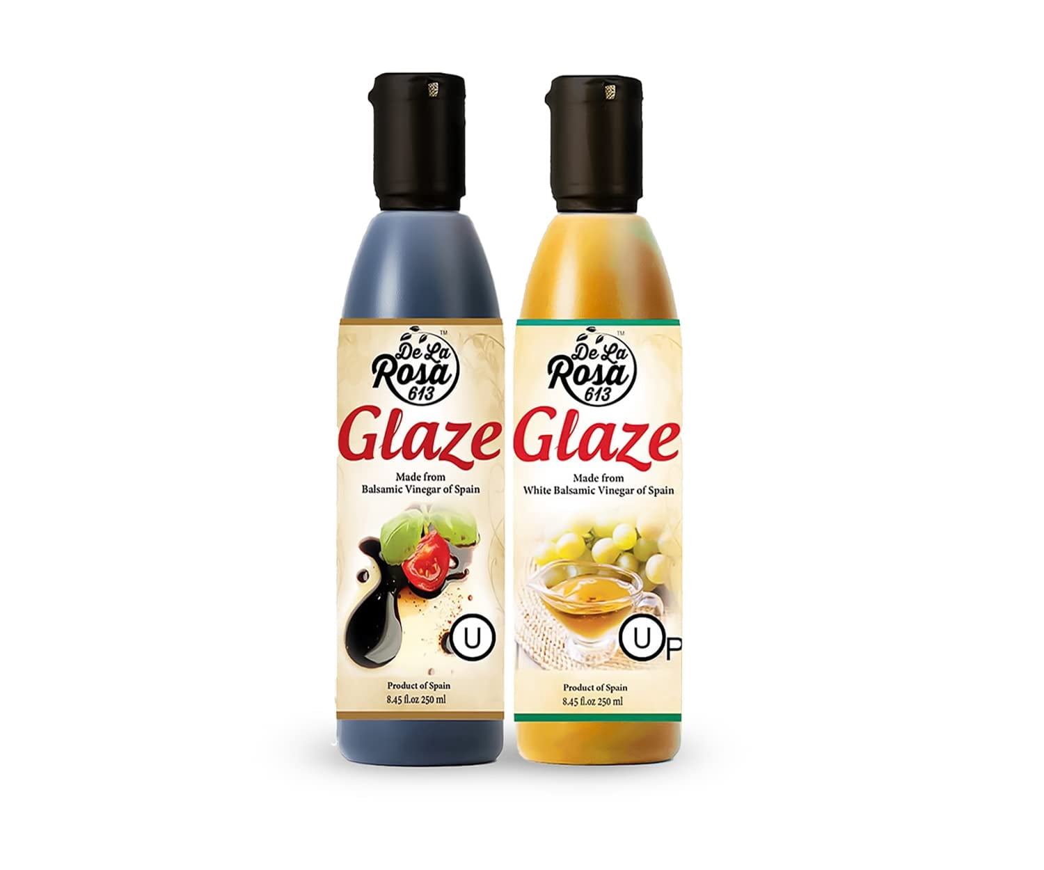 De La Rosa 613 Dark & White Balsamic Glaze, Vegan, Kosher, and Gluten-Free liquid 8.45oz(Combo)