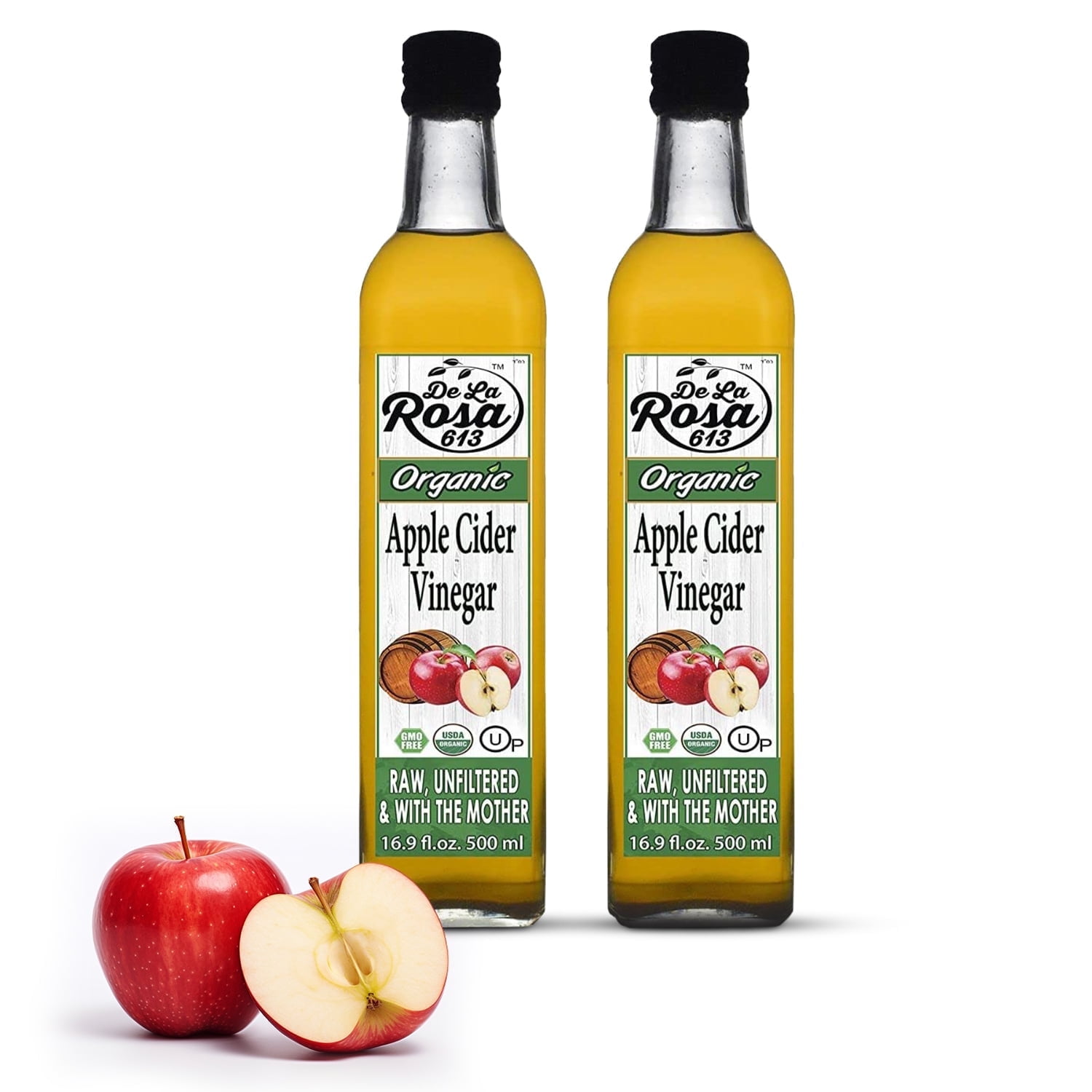 De La Rosa 613 Organic Apple Cider Vinegar, Raw & Unfiltered, Kosher for Passover, 16.9 Oz (Pack of 2)