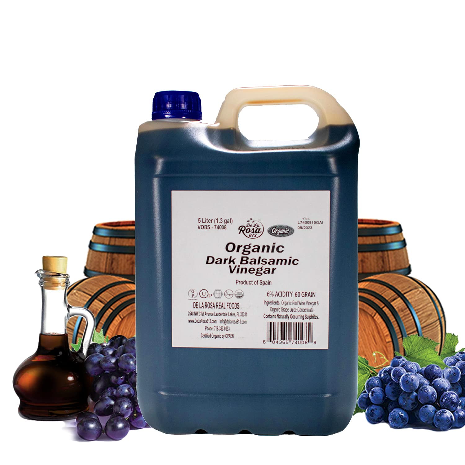 De La Rosa 613 Organic Balsamic Vinegar, 5 Liter, Serving Size 15ml