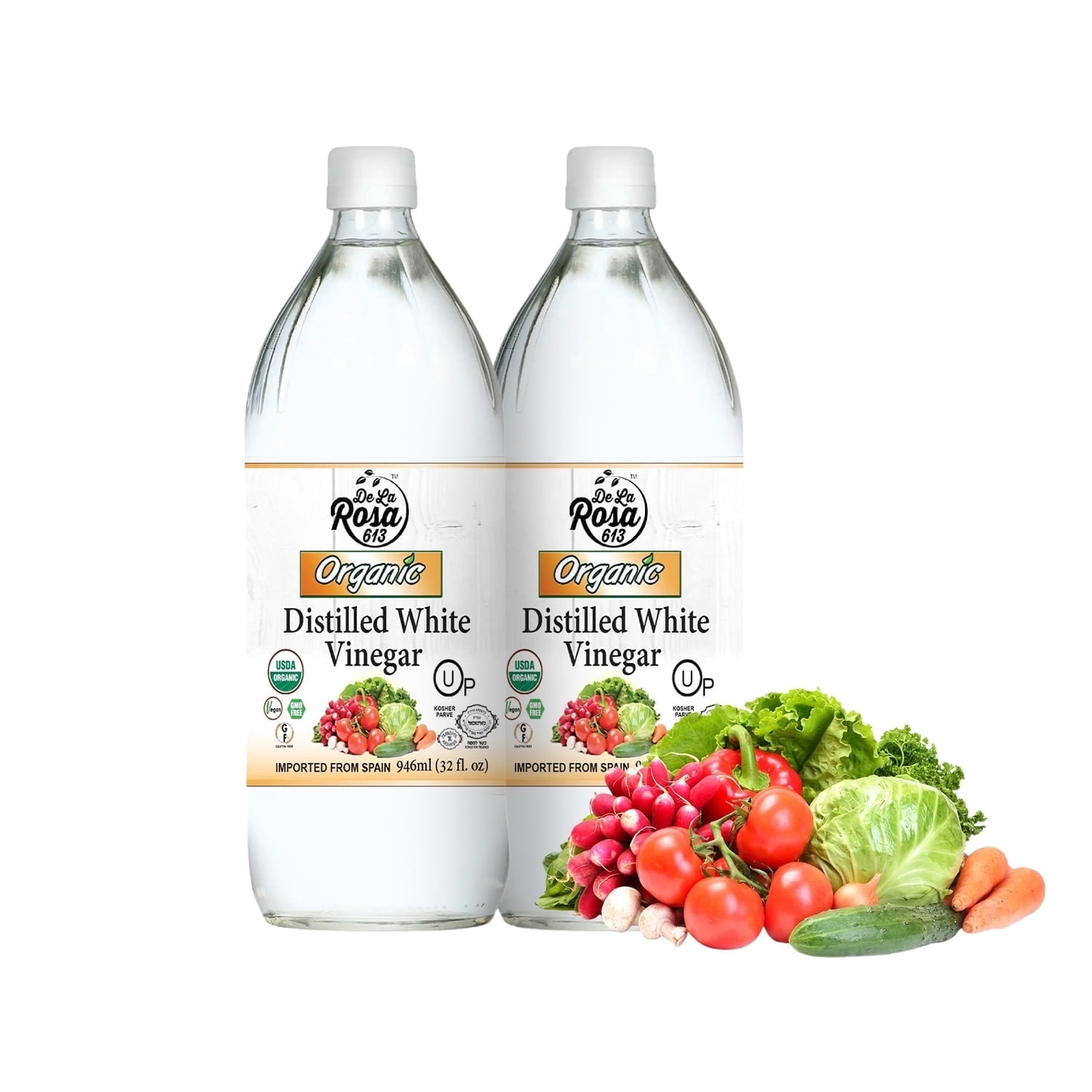 De La Rosa 613 Organic Distilled White Vinegar, 32 Oz (Pack of 2)