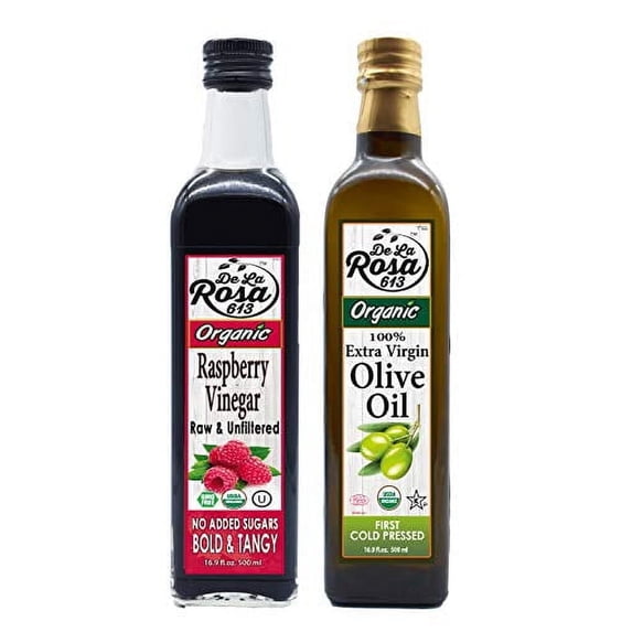 De La Rosa 613 Organic Extra Virgin Olive Oil & Raspberry Vinegar, 16.9 Oz (Pack of 2)