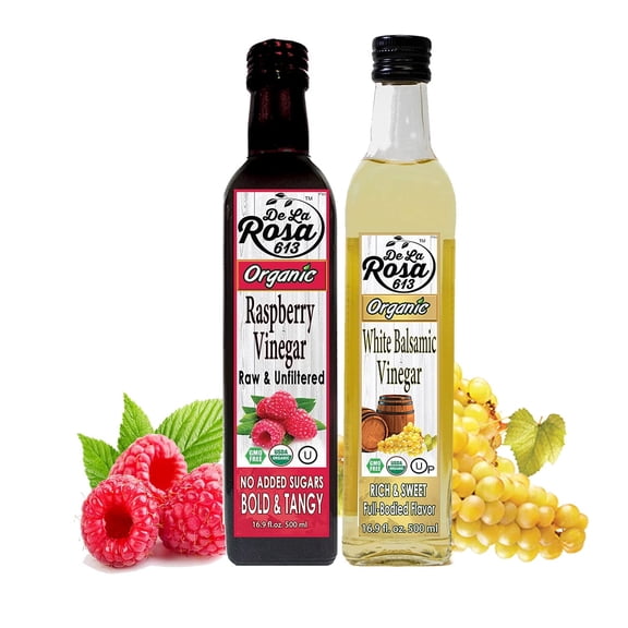 De La Rosa Organic Raspberry and White Balsamic Vinegar, Kosher, Non-GMO & Gluten Free 16.9 oz (pack of 2)