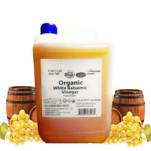 De La Rosa 613 Organic White Balsamic Vinegar, Vegan, 5 Liters