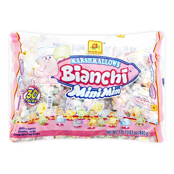 De La Rosa Bianchi Mini Rainbow Marshmallow Packets, Assorted Fruit Flavors, 30 Count