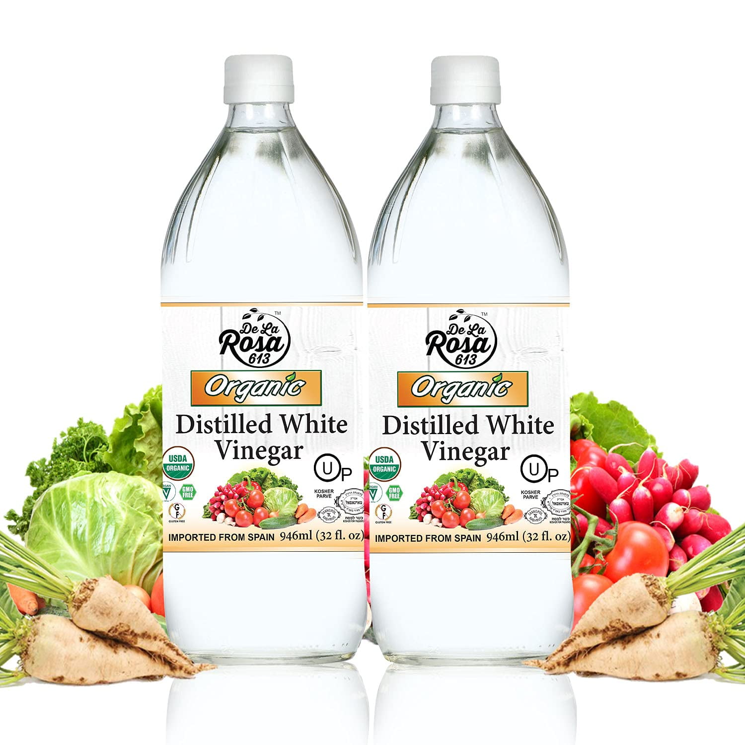 De La Rosa Organic Distilled White Vinegar, Raw & Unfiltered, Kosher for Passover, 32oz (Pack of