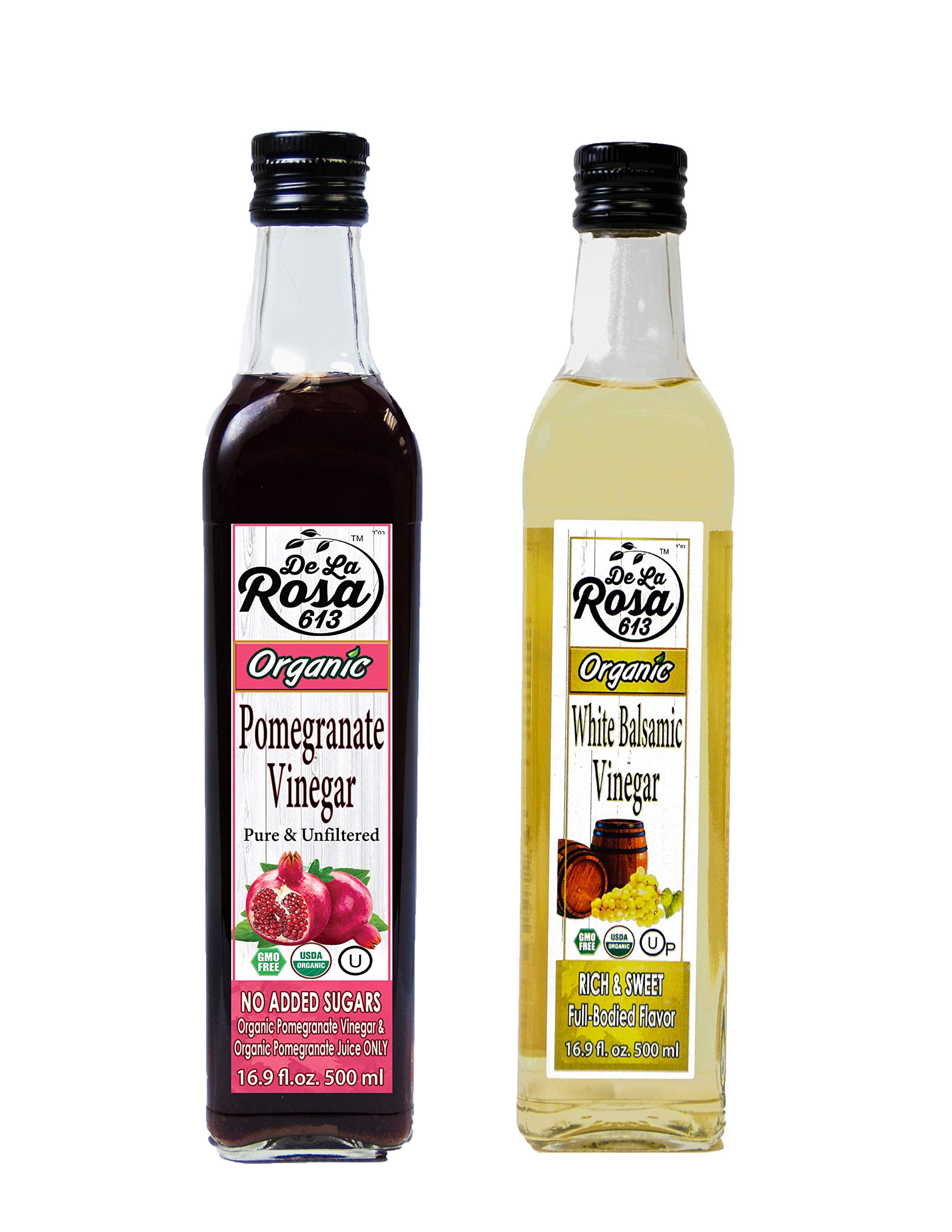 De La Rosa 613 Organic Pomegranate and White Balsamic Vinegar, Vegan, Kosher, Non-GMO & Gluten Free, 16.9 Oz (Pack of 2)