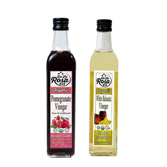 De La Rosa 613 Organic Pomegranate and White Balsamic Vinegar, Vegan, Kosher, Non-GMO & Gluten Free, 16.9 Oz (Pack of 2)