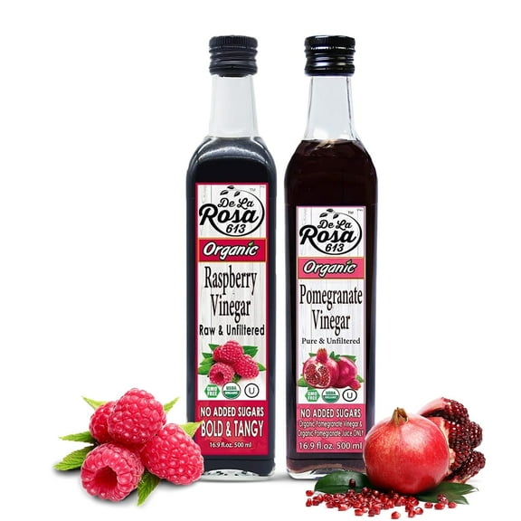 De La Rosa Organic Raspberry & Pomegranate Vinegar, Gluten-Free, 16.9 Fl Oz, 2-Pack