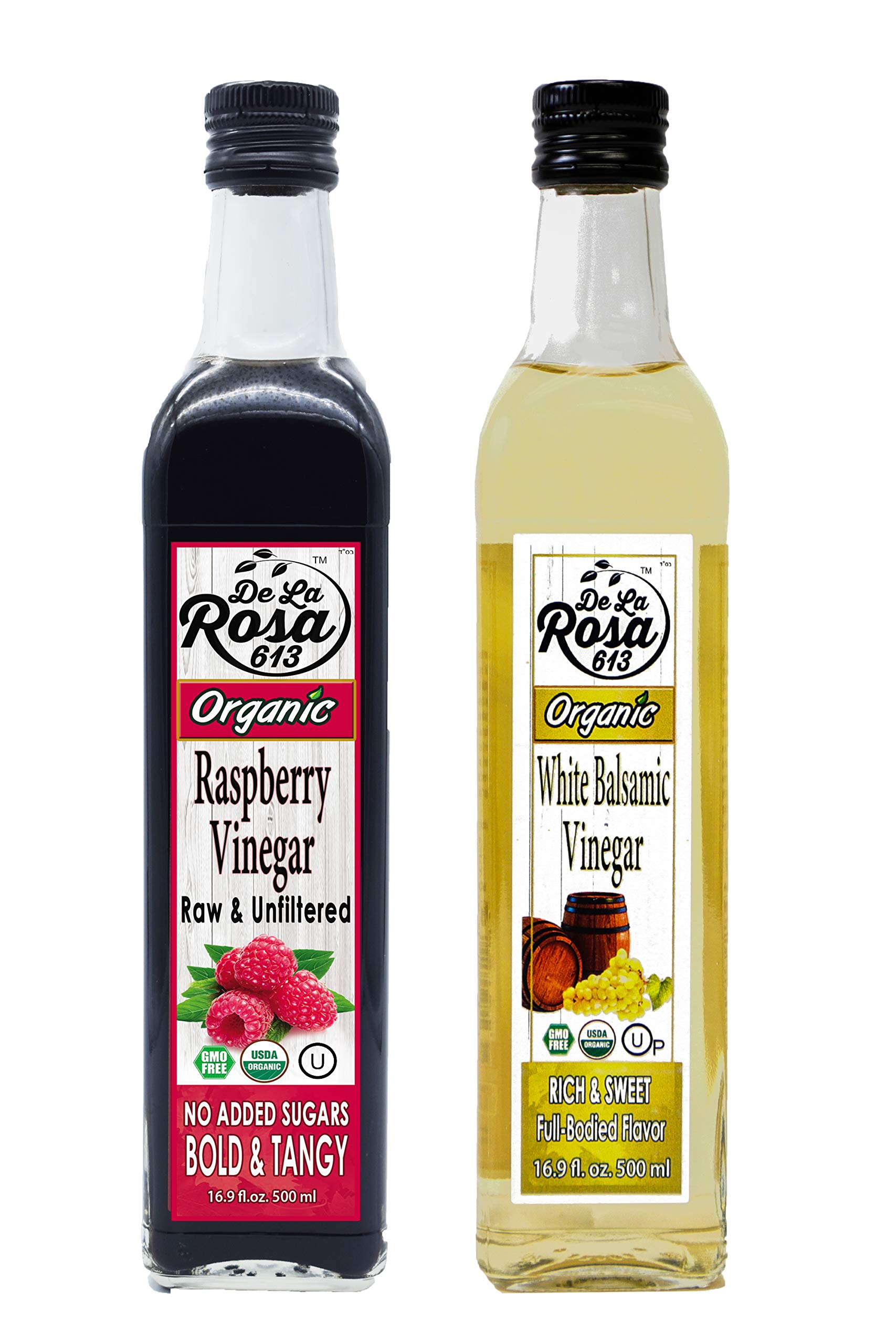 De La Rosa Organic Raspberry and White Balsamic Vinegar, Vegan, Kosher, NonGMO & Gluten Free