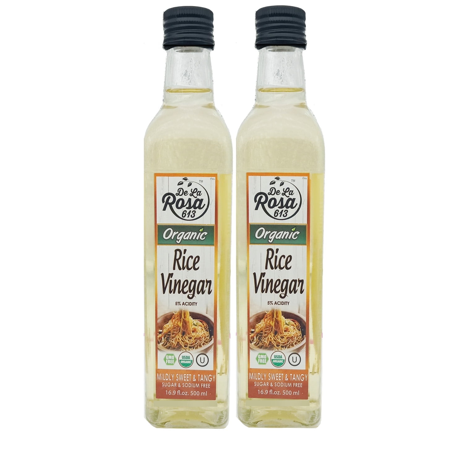 De La Rosa Organic Rice Vinegar 5% Acidity, Kosher, Great for  Cooking, Sushi, Salad and more! | 16.9 Oz (Pack of 2)