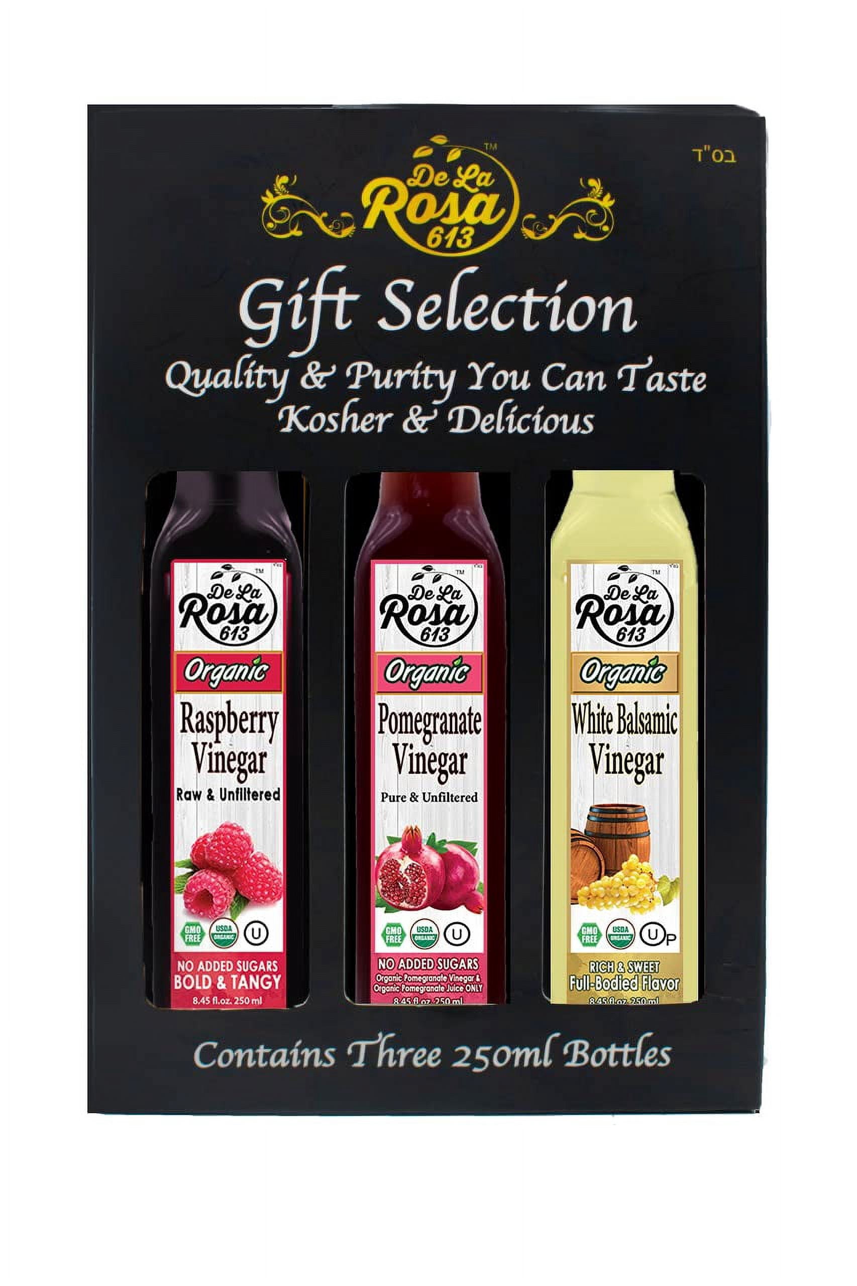 De La Rosa 613 Organic Vinegar Gift Box: Raspberry, Pomegranate & White Balsamic, 8.45 oz (3-Pack)