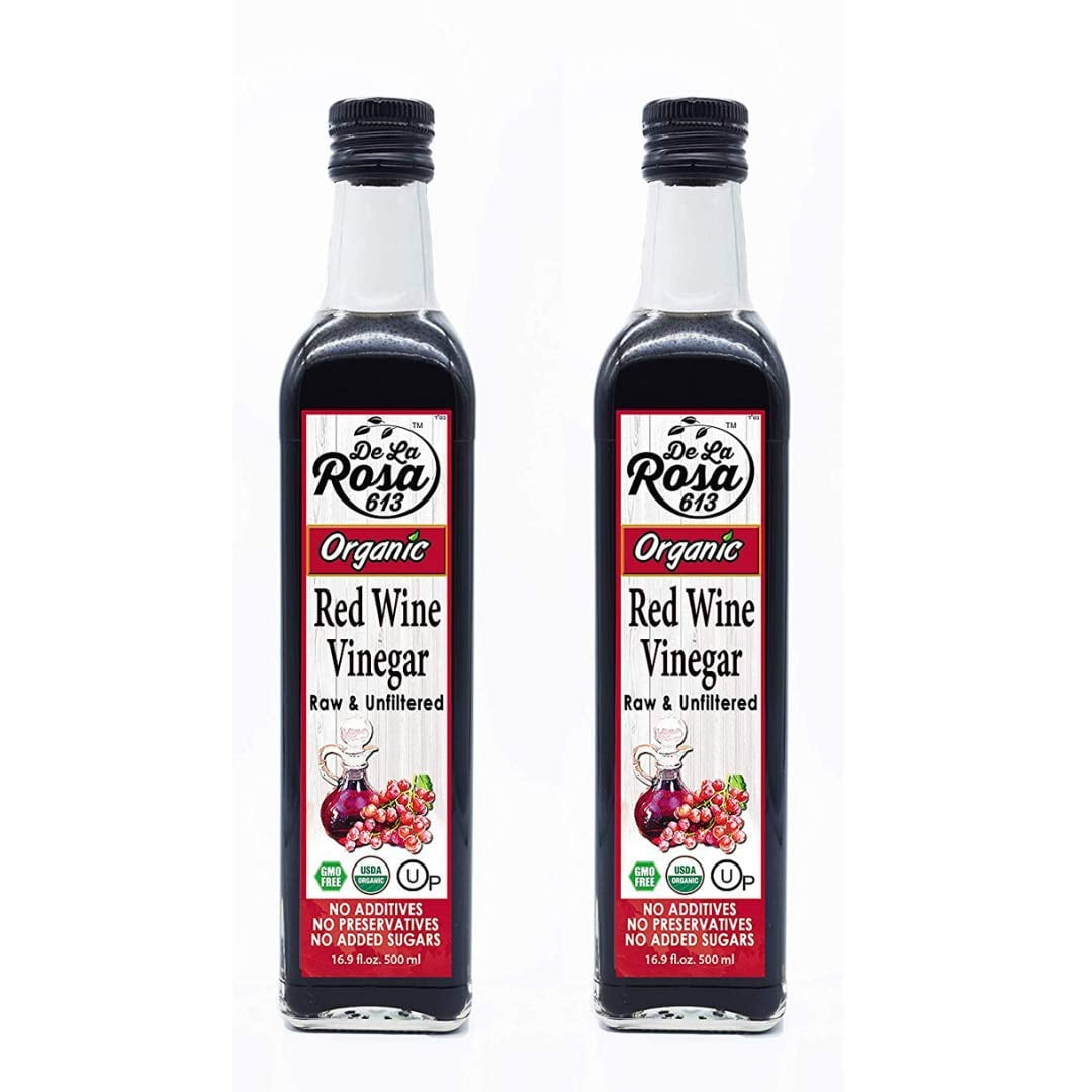 De La Rosa Red Wine Vinegar Organic, Raw & Unfiltered, Kosher for Passover, 16.9 oz (Pack of 2