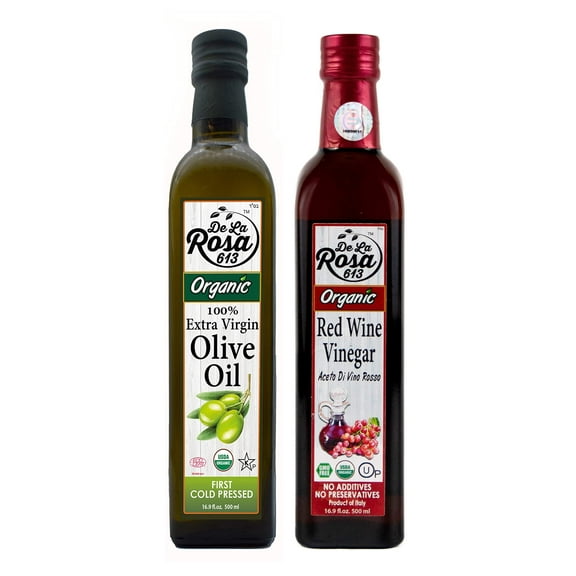 De La Rosa 613 Organic Extra Virgin Olive Oil & Red Wine Vinegar, 2 Pack, 16.9 Oz