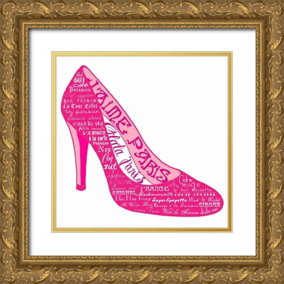 De Lauzun, Marion 15x15 Gold Ornate Wood Framed with Double Matting Museum Art Print Titled - Pink Paris Shoe
