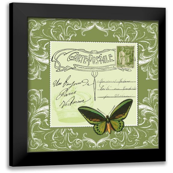 De Lauzun, Marion 20x20 Black Modern Framed Museum Art Print Titled - Butterfly Carte Postale Green