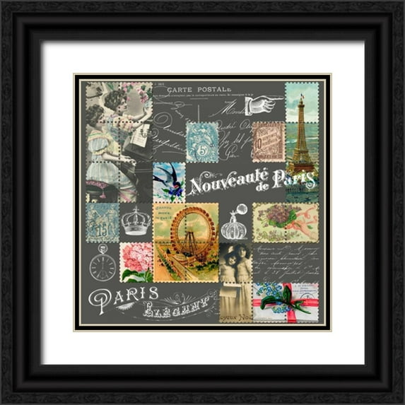 De Lauzun, Marion 20x20 Black Ornate Wood Framed with Double Matting Museum Art Print Titled - French Stamps Grey