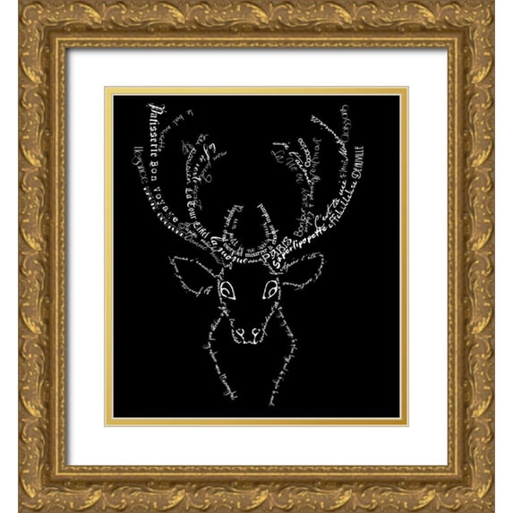 De Lauzun, Marion 26x29 Gold Ornate Wood Framed with Double Matting Museum Art Print Titled - French Stag Black