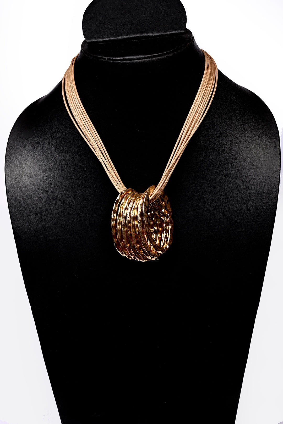 De-Lemon Gold Textured Hoop & Leather Cord Multi-Strand Necklace - Bohemian Statement