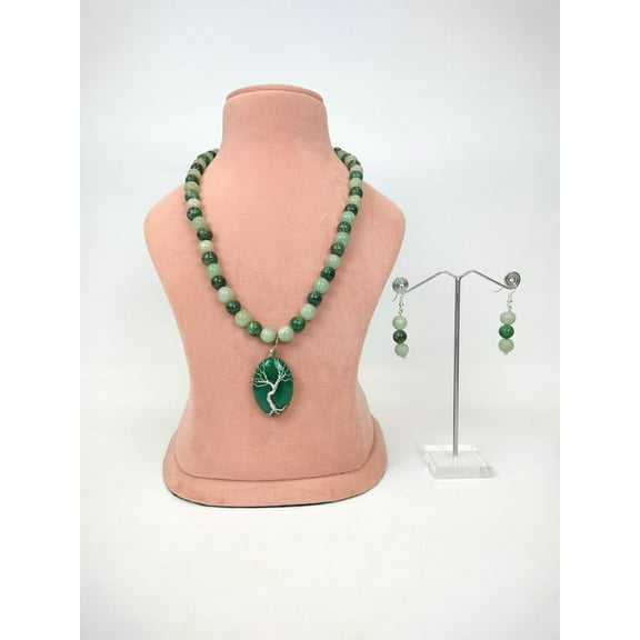 De-Lemon Green Jade Necklace with Tree of Life Pendant